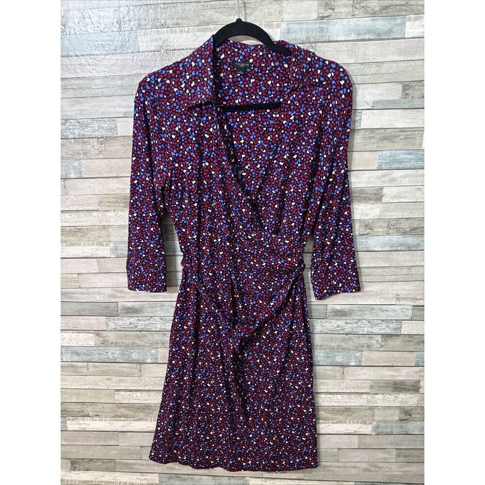 Women’s Talbots Wrap Dress Red White Blue Hearts Size Large Petite